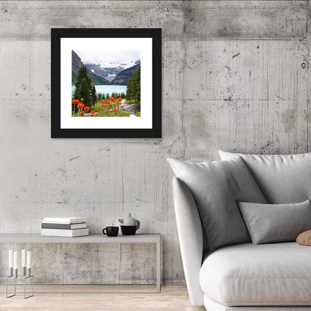 Lake Louise Poppies Wall Art in a room, square