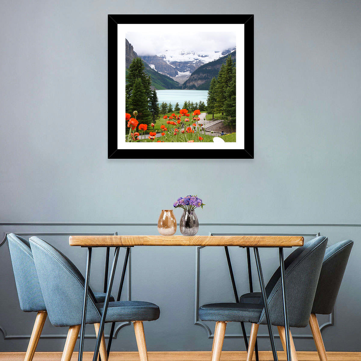 Lake Louise Poppies Wall Art in a room, square