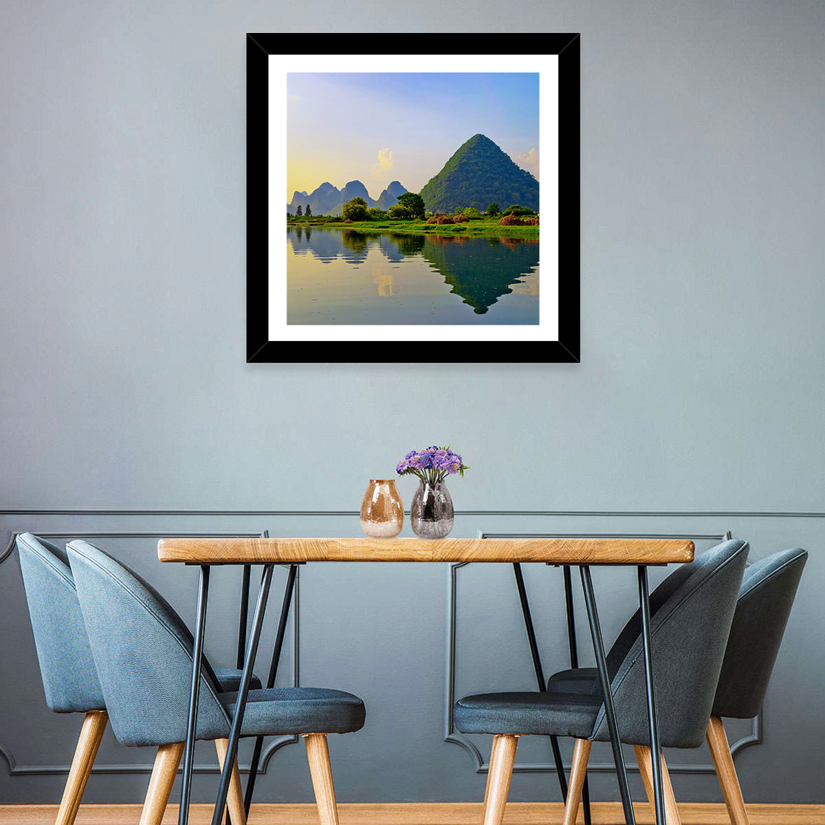 Yangshuo Reflection on Li River Wall Art in a room, square