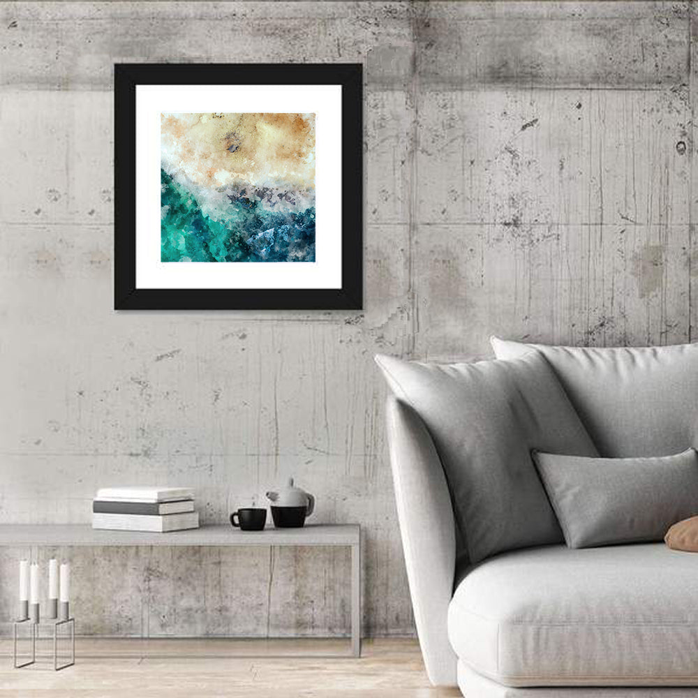 Aerial Beach Abstract Wall Art in a room, square