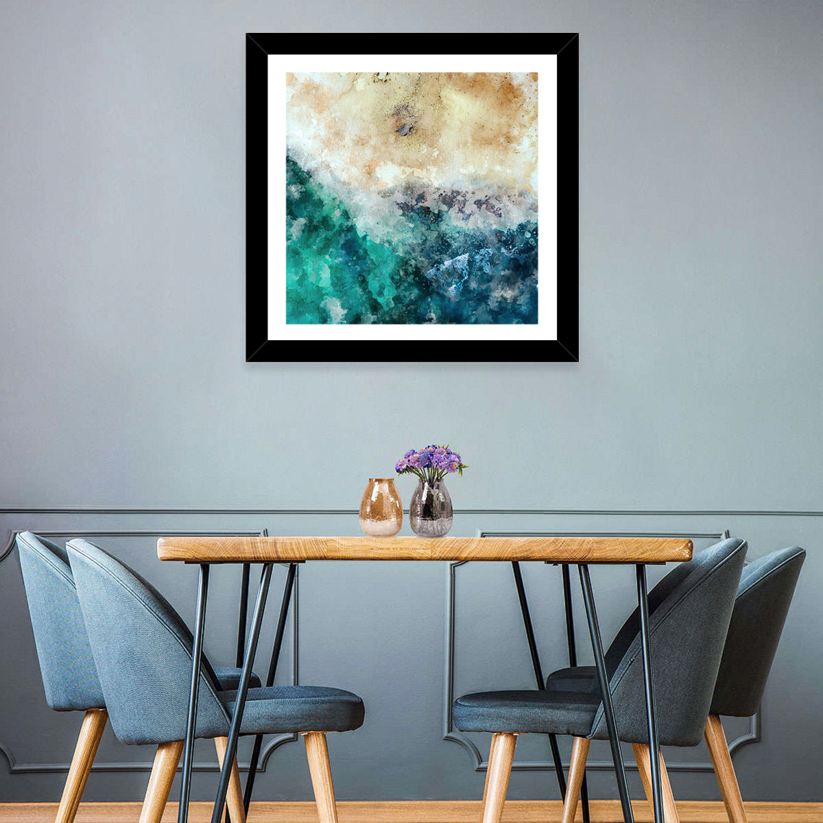 Aerial Beach Abstract Wall Art in a room, square