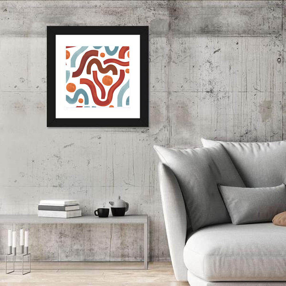Sea of Worms Blue Abstract Wall Art in a room, square
