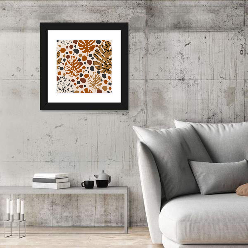 Monstera and Palm Leaf Pattern Wall Art in a room, square