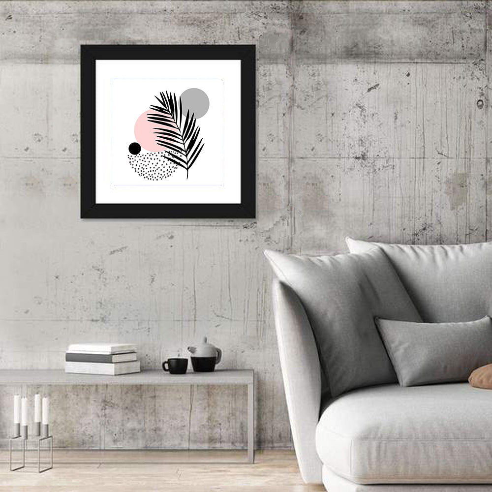 Stippled Palm Leaf Illustration Wall Art in a room, square