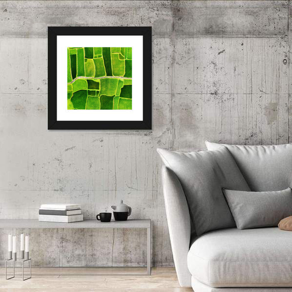 Verdant Rice Terrace Grid Wall Art in a room, square