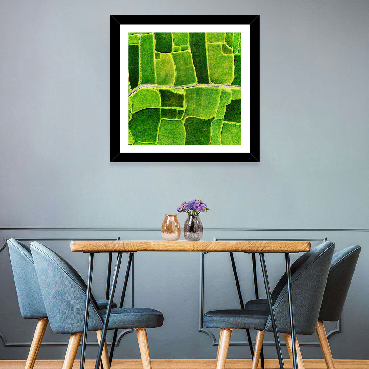 Verdant Rice Terrace Grid Wall Art in a room, square