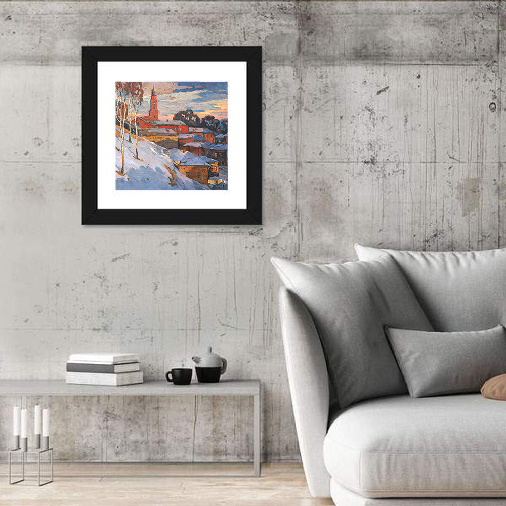 Snowy Village with Church Tower Wall Art