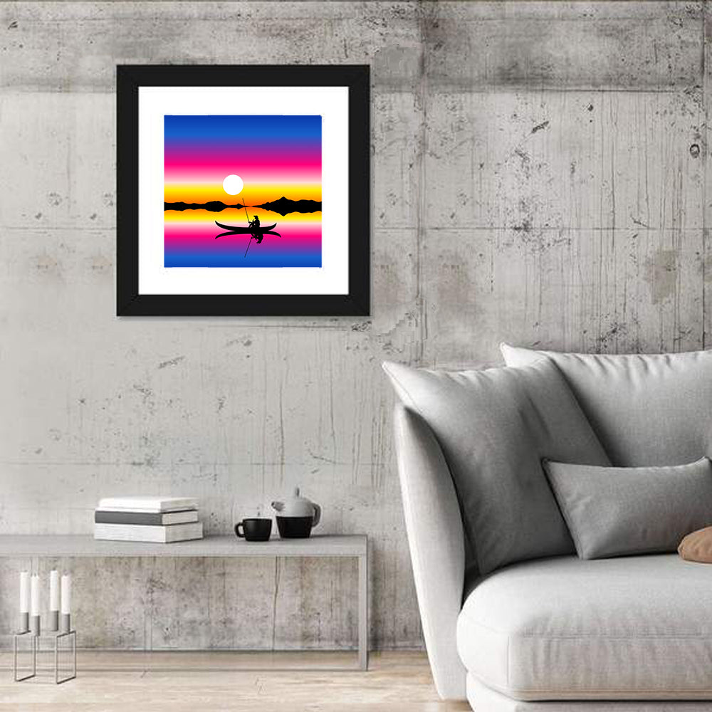 Fisherman Silhouette at Sunset Wall Art