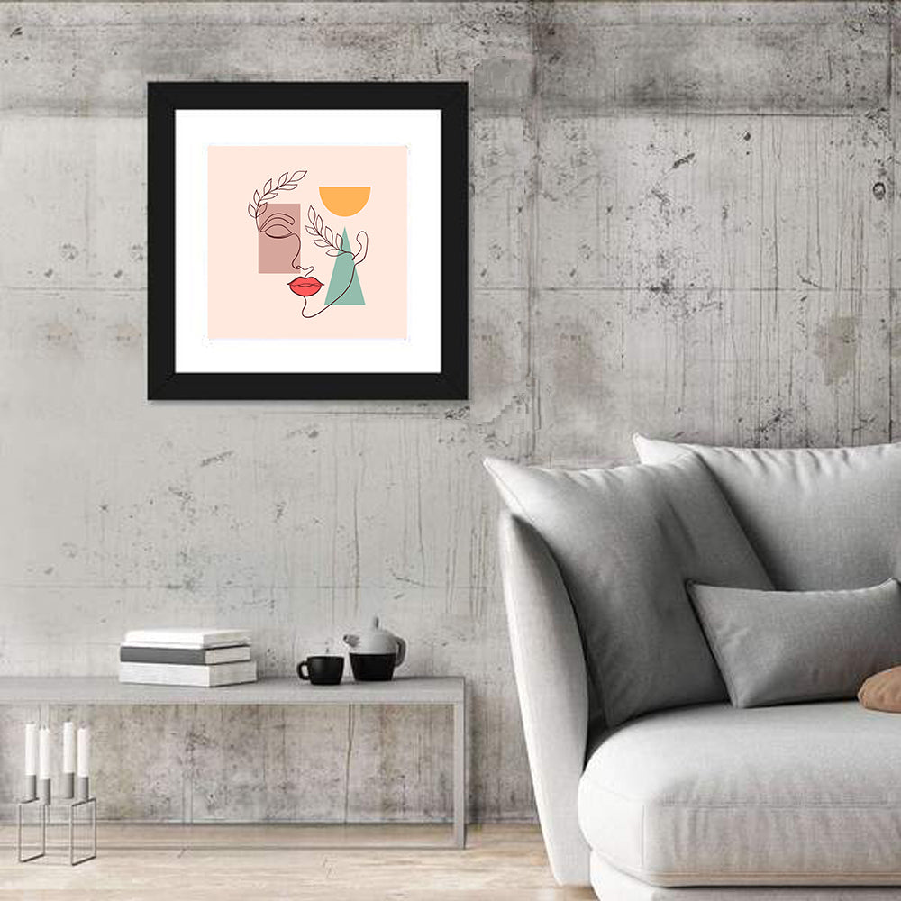 Minimal Woman Profile with Red Lips Wall Art in a room, square
