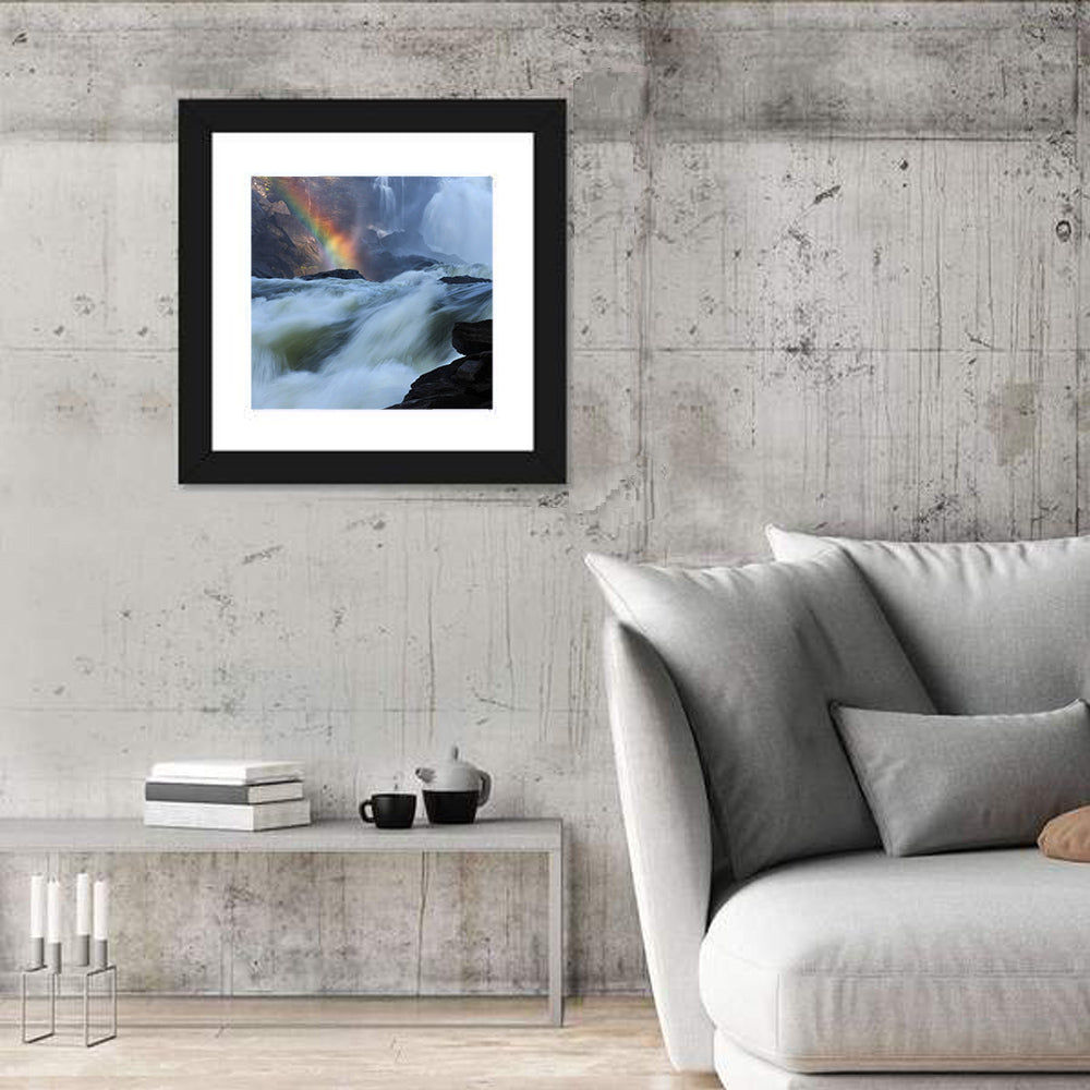 Rainbow Over Rushing River Wall Art in a room, square