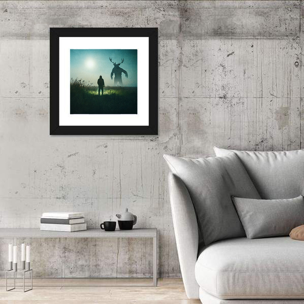 Antlered Shadow in Mist Wall Art in a room, square