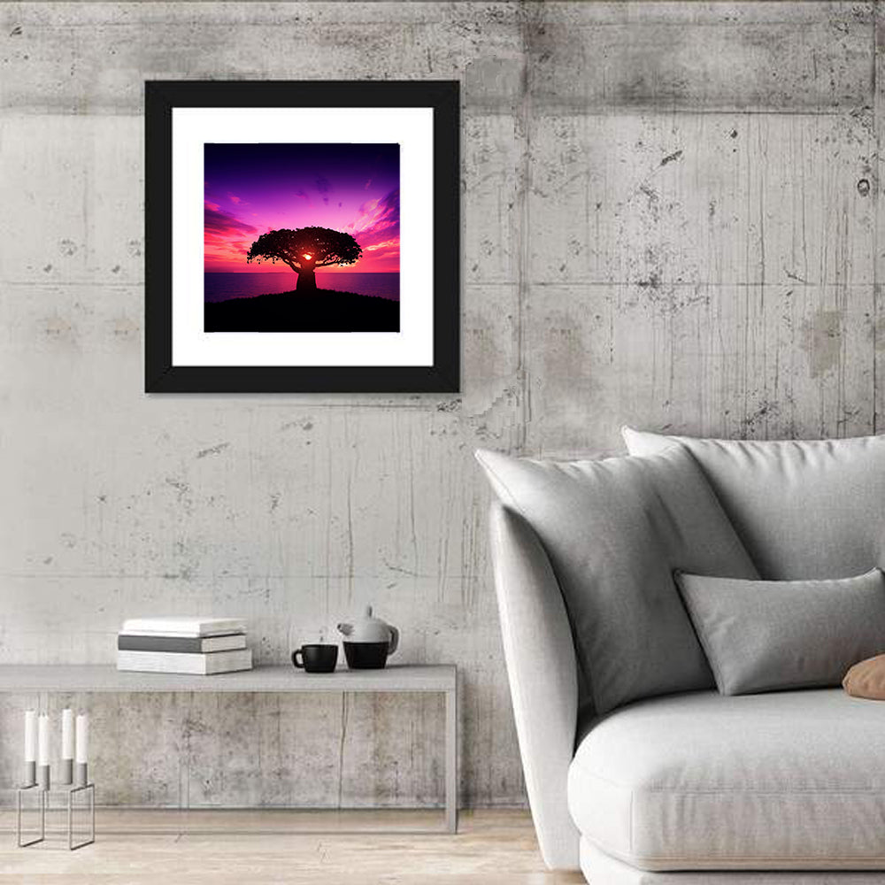 Baobab Sunset Silhouette Wall Art in a room, square
