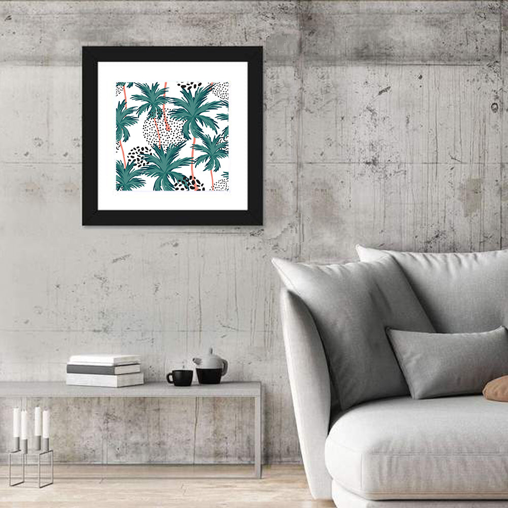 Pink-trunk Palm Pattern Wall Art in a room, square