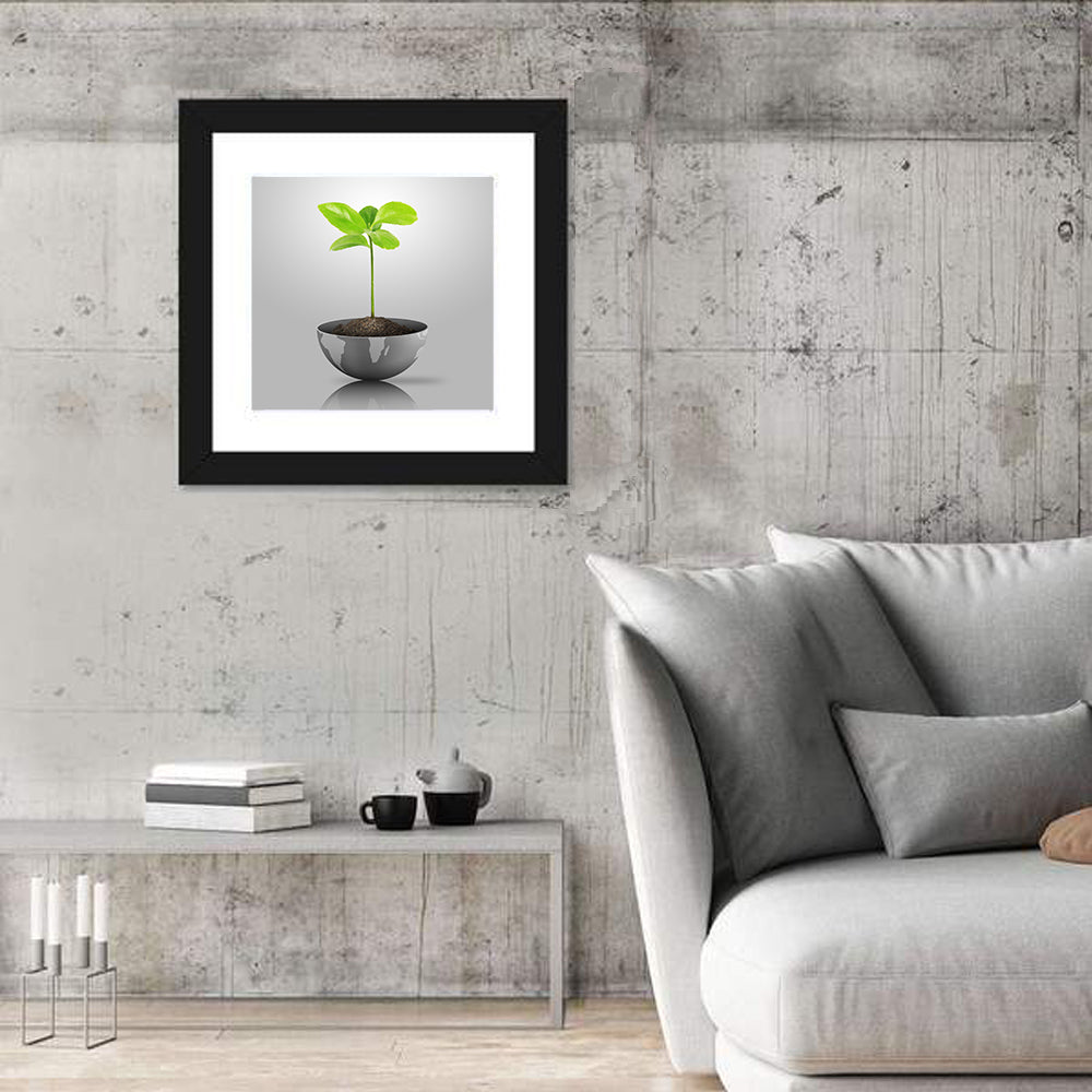 Young Plant on Globe Wall Art in a room, square