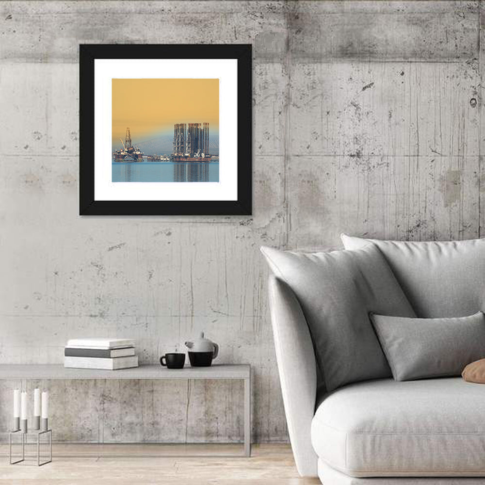 Baku Oil Rigs at Dusk Wall Art in a room, square