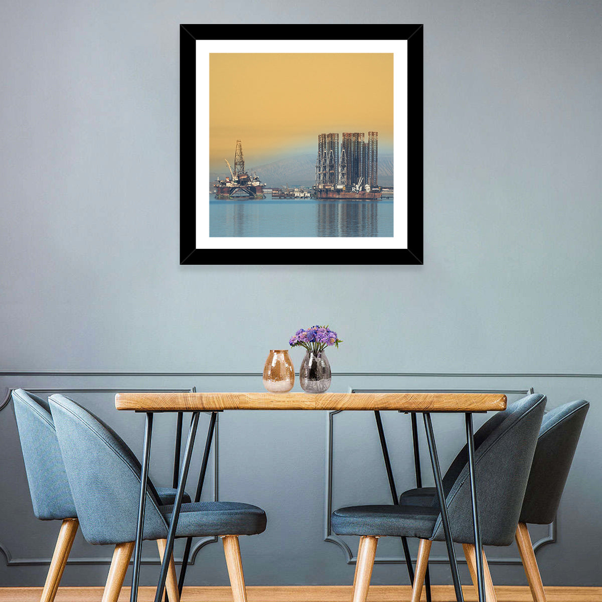 Baku Oil Rigs at Dusk Wall Art in a room, square