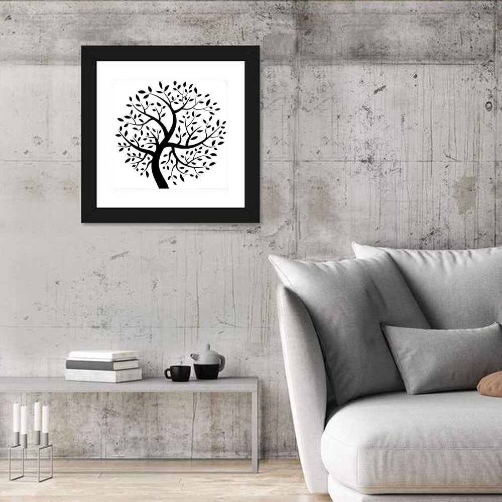 Black Tree Silhouette Wall Art in a room, square