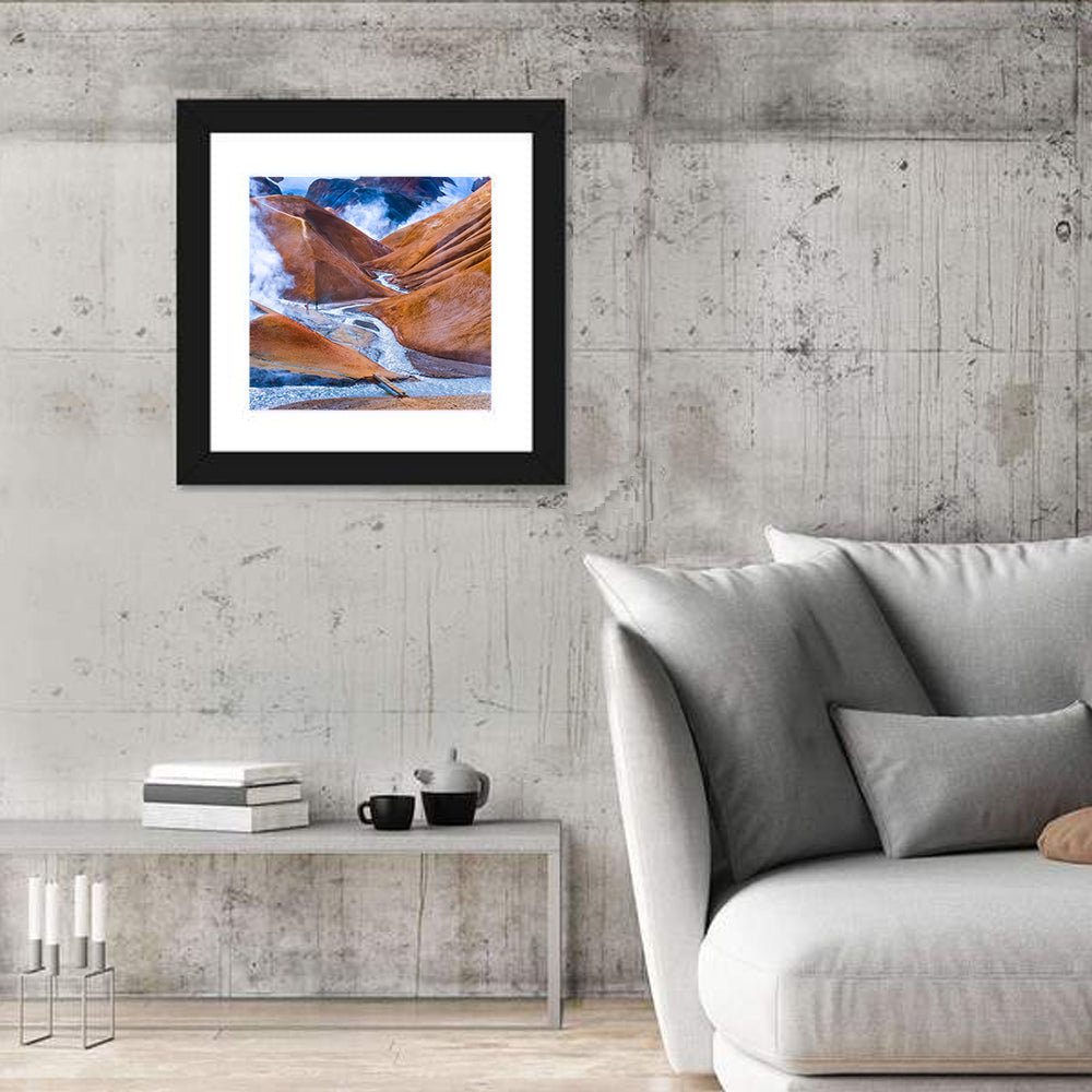 Geothermal Valley with Footbridge Wall Art in a room, square