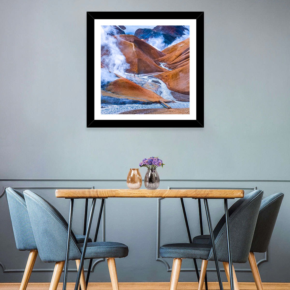 Geothermal Valley with Footbridge Wall Art in a room, square