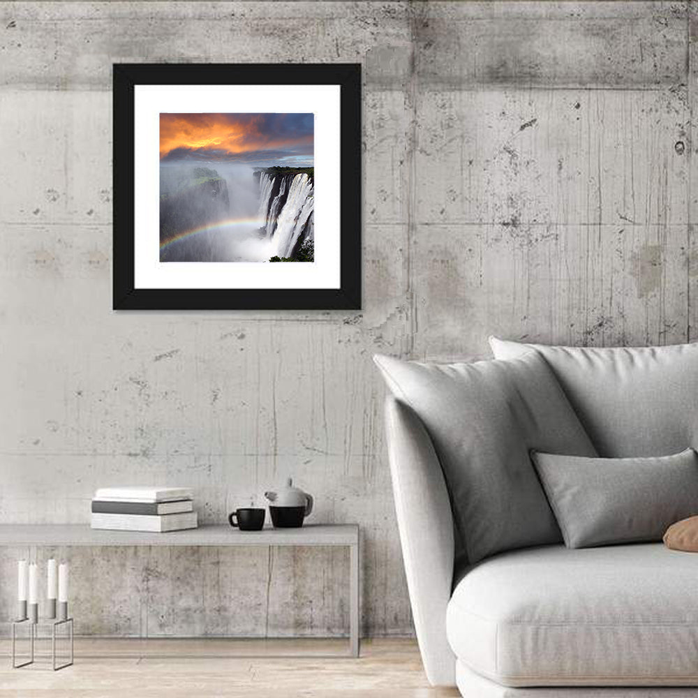Victoria Falls Rainbow at Dusk Wall Art in a room, square