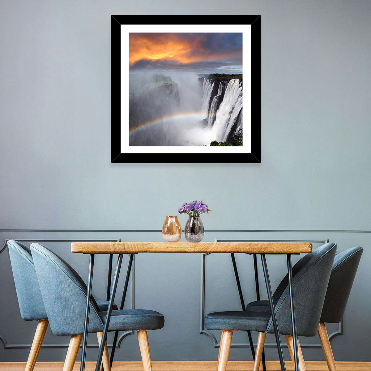 Victoria Falls Rainbow at Dusk Wall Art in a room, square