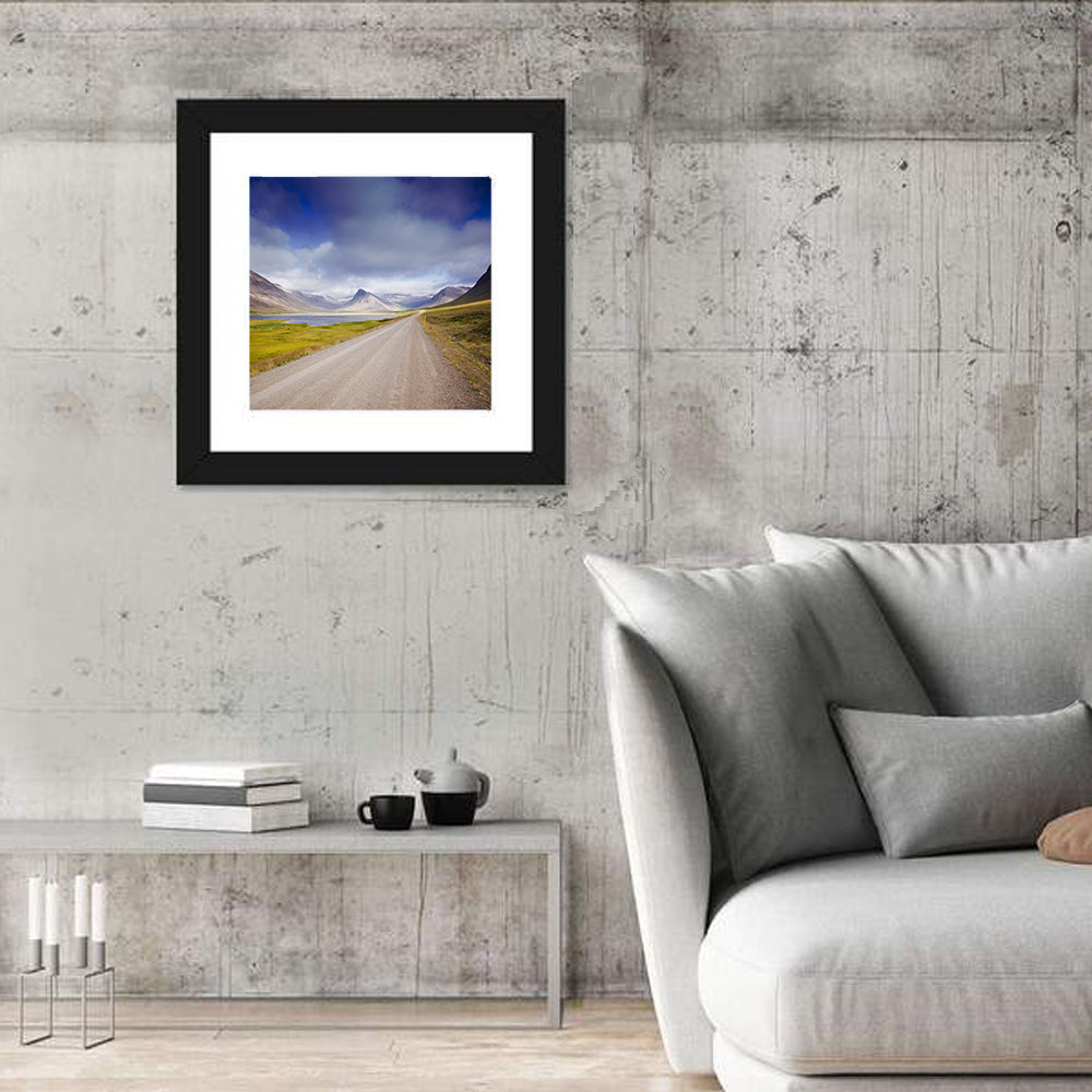 Iceland Gravel Road Landscape Wall Art in a room, square
