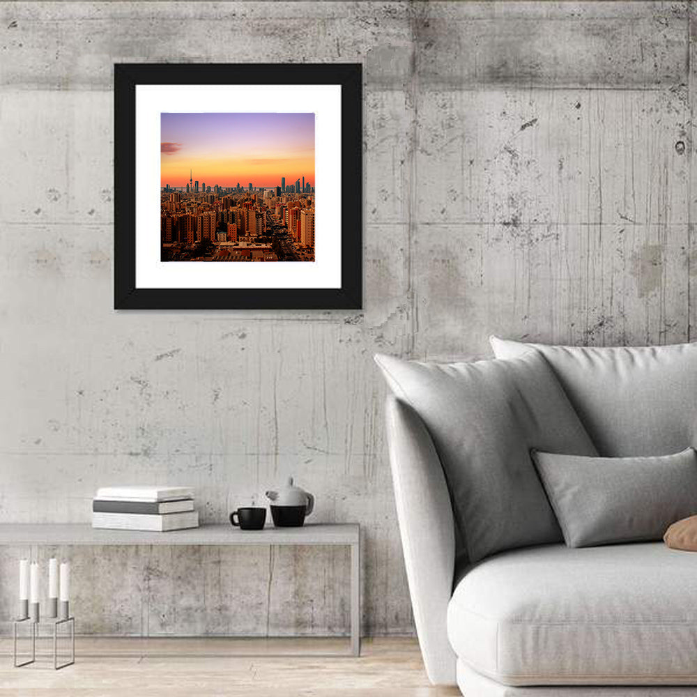 Kuwait City Skyline at Dusk Wall Art in a room, square