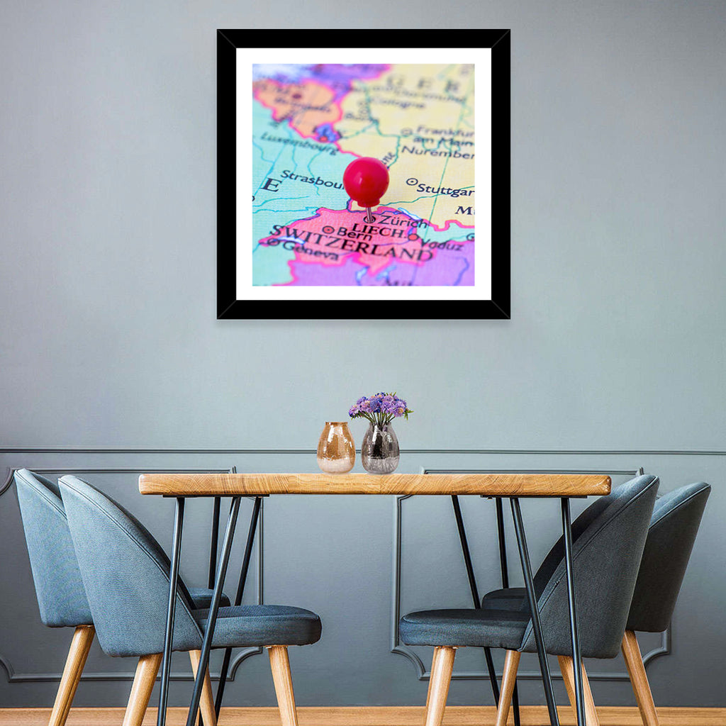 Zurich Map with Red Pin Wall Art