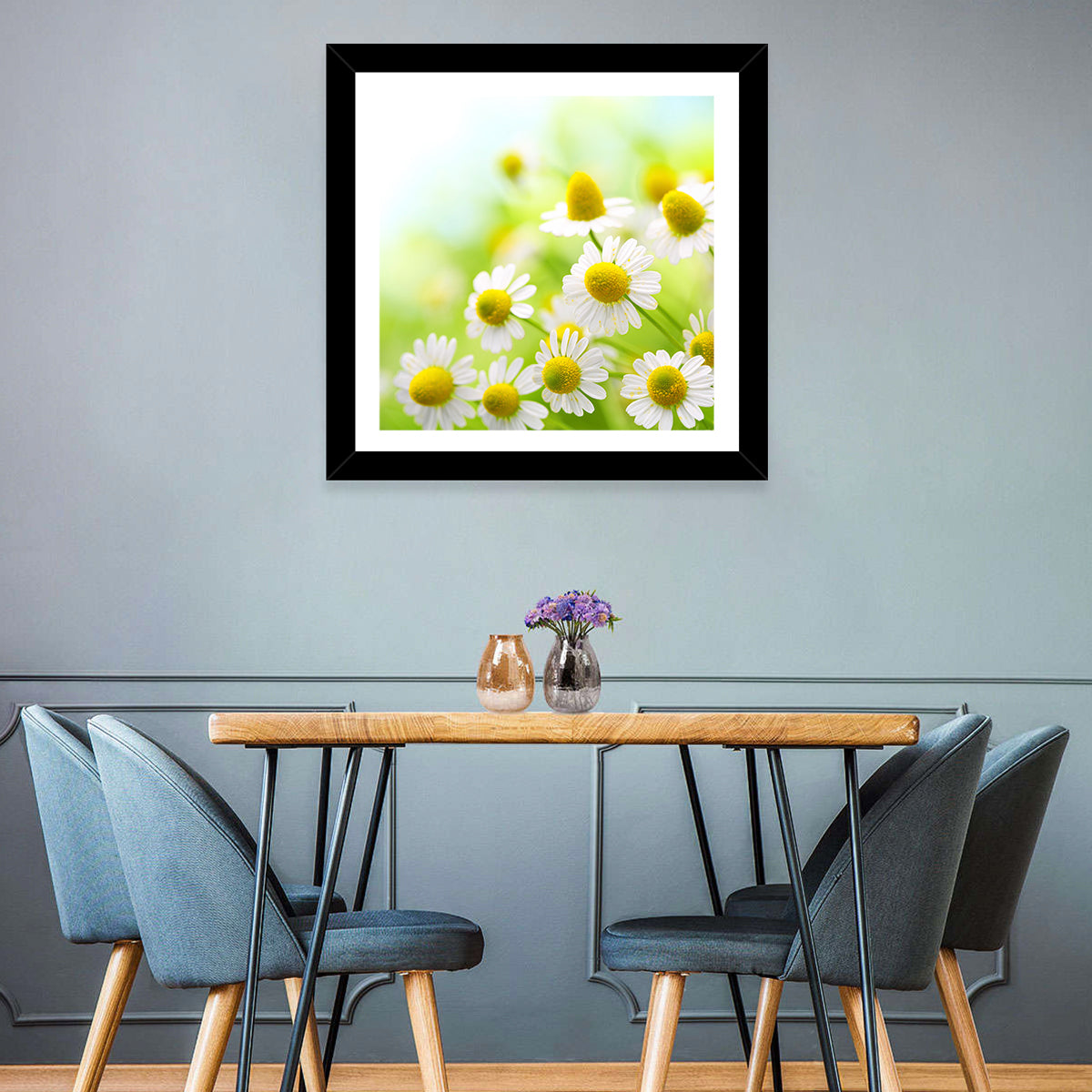 Chamomile Close-up Wall Art in a room, square