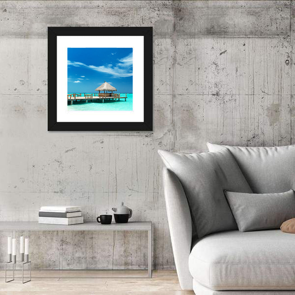 Thatched Beach Bar Pier Wall Art in a room, square