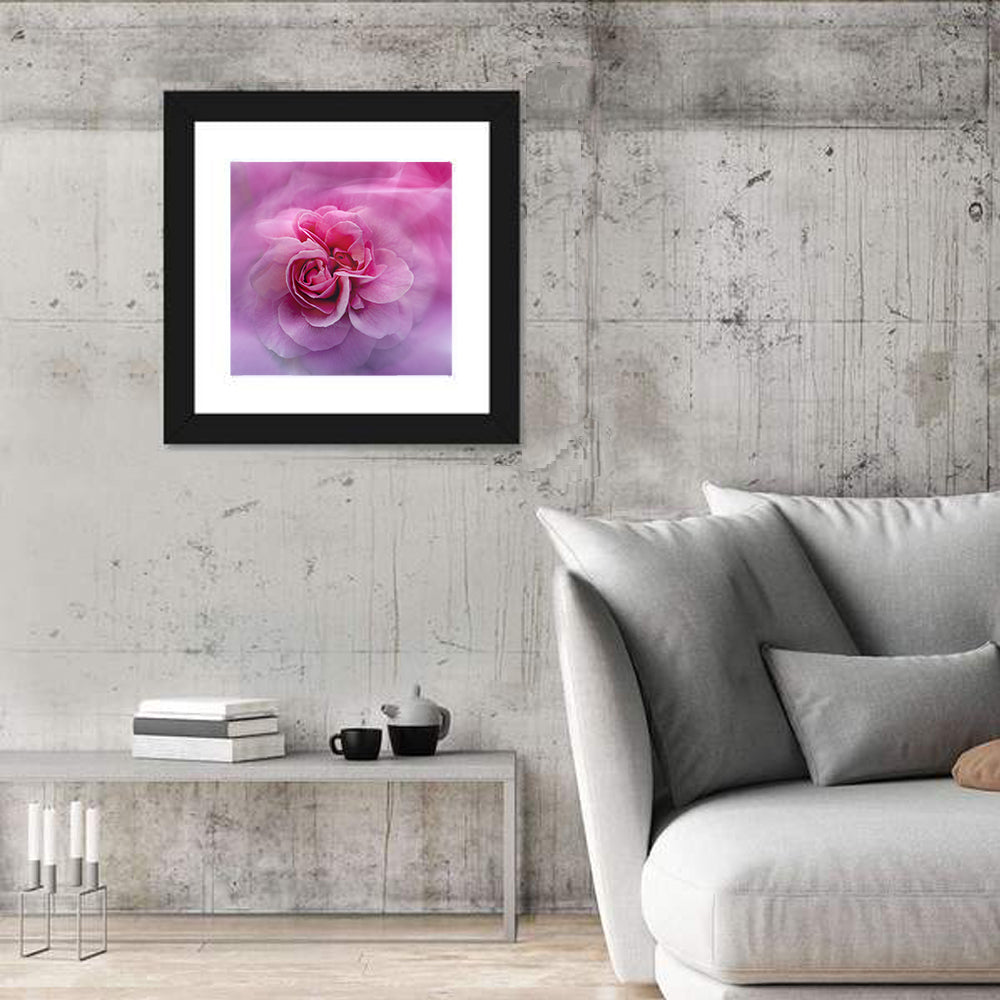 Ethereal Pink Rose Bloom Wall Art in a room, square