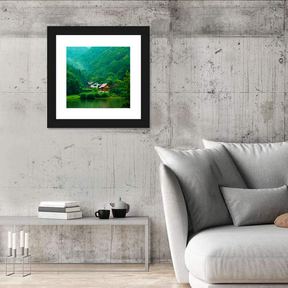 Mist Over Lake Tarnita Wall Art in a room, square