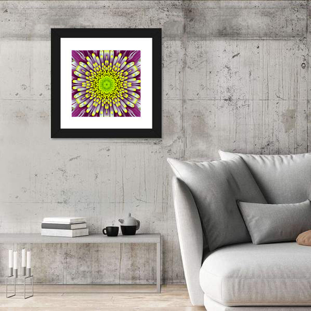 Mandala Chrysanthemum Macro Wall Art in a room, square