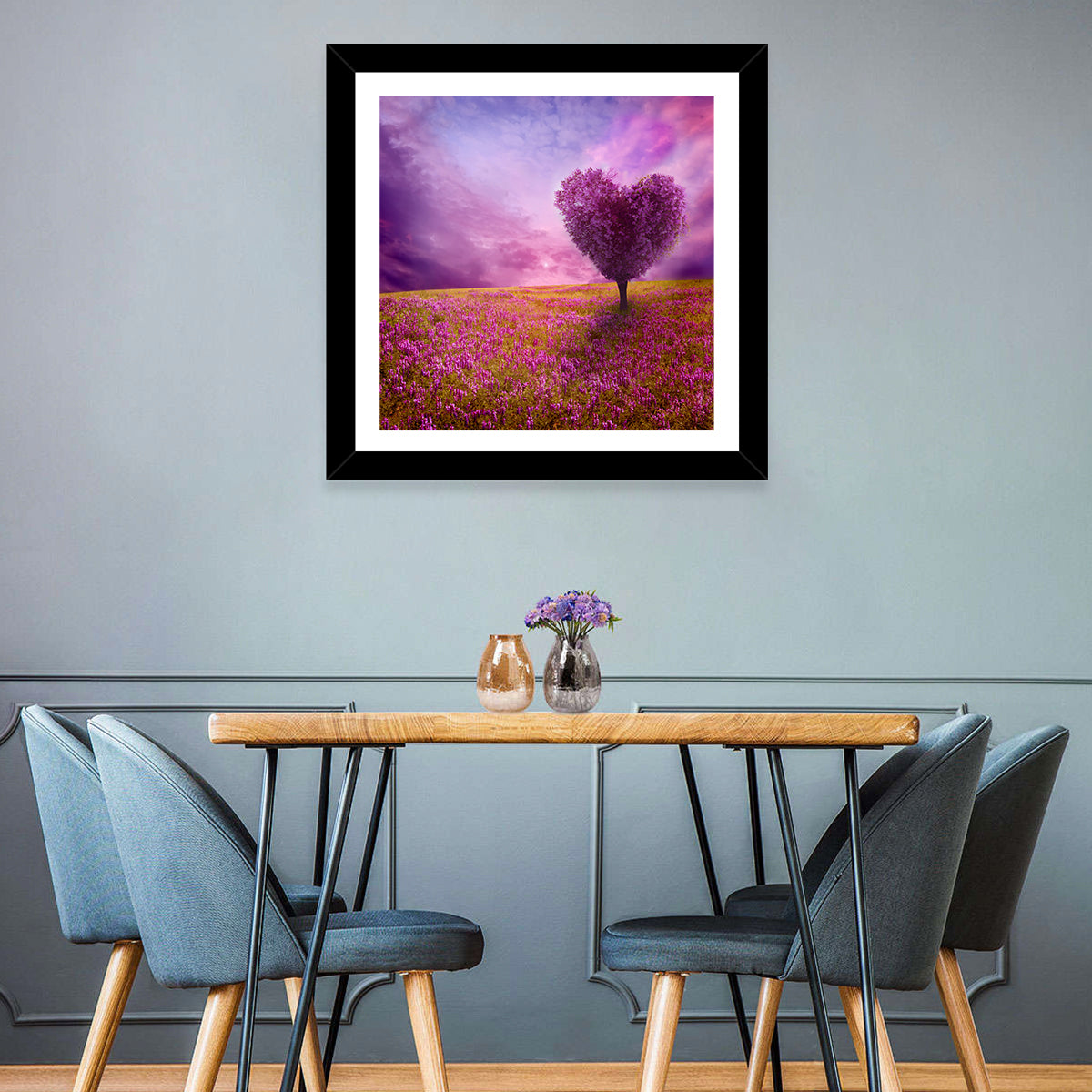 Heart-shaped Tree at Sunset Wall Art in a room, square