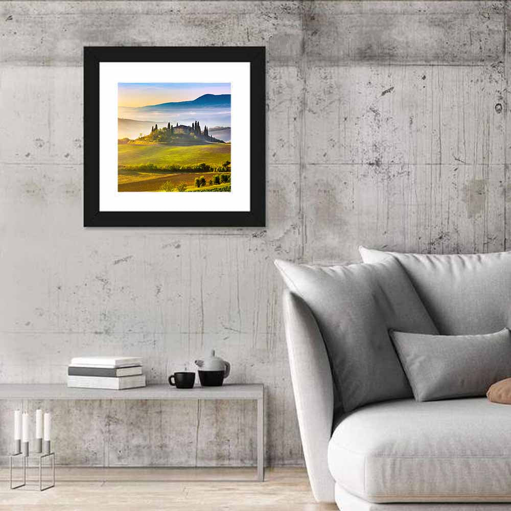 Tuscan Morning Landscape Wall Art in a room, square