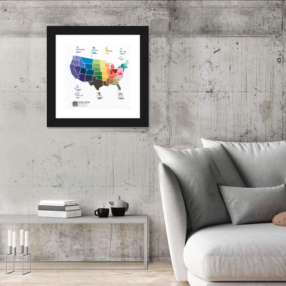 United States Jigsaw Map Wall Art in a room, square
