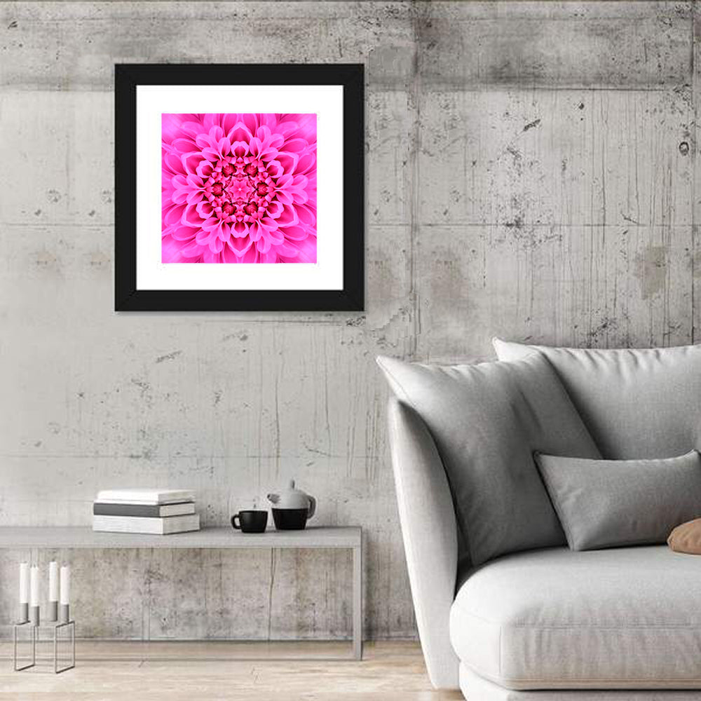 Kaleidoscopic Chrysanthemum Mandala in Magenta Wall Art