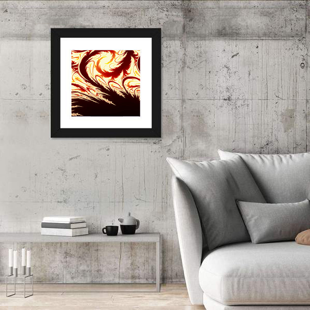 Flying Feathers in Flame Wall Art in a room, square