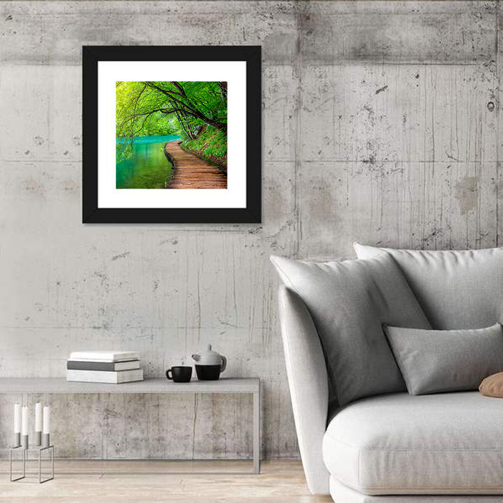 Plitvice Lakes Boardwalk Wall Art in a room, square