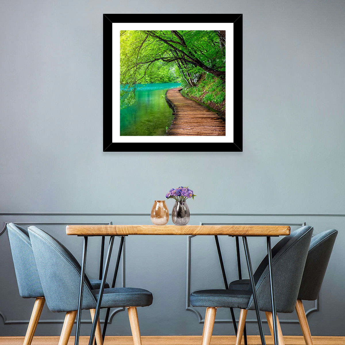 Plitvice Lakes Boardwalk Wall Art in a room, square