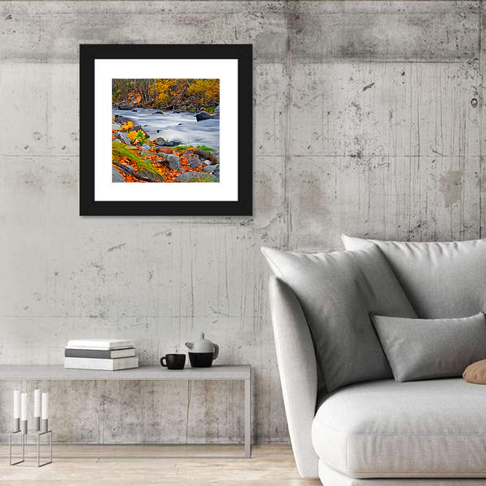 Golden Autumn Forest Creek Wall Art
