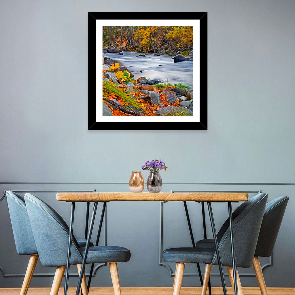 Golden Autumn Forest Creek Wall Art