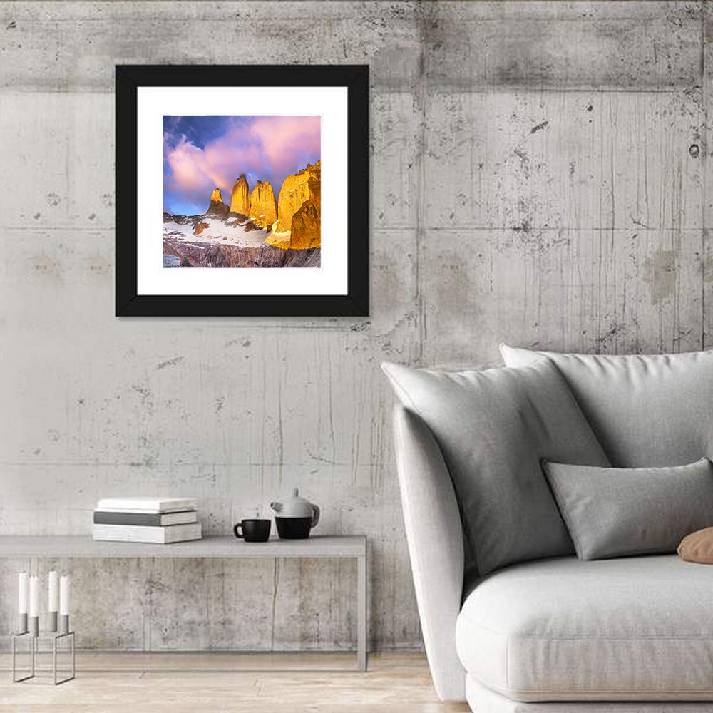Torres Del Paine Alpenglow Wall Art in a room, square