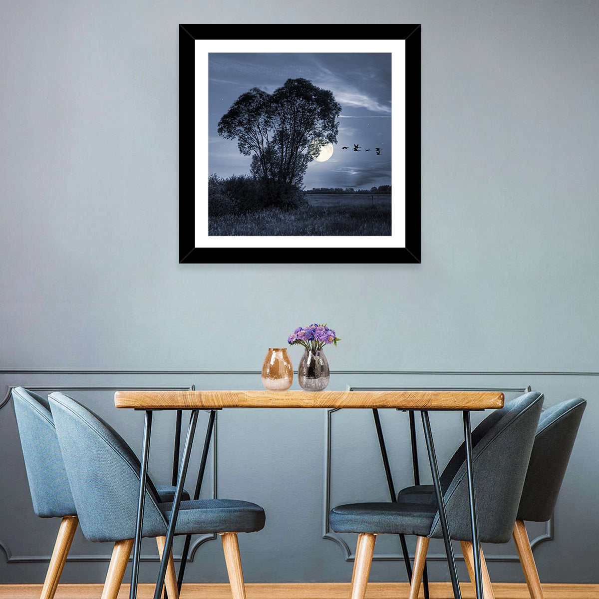 Full Moon Village Night Wall Art