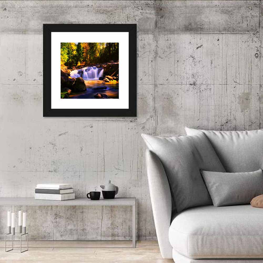 Autumn Mountain Waterfall Wall Art