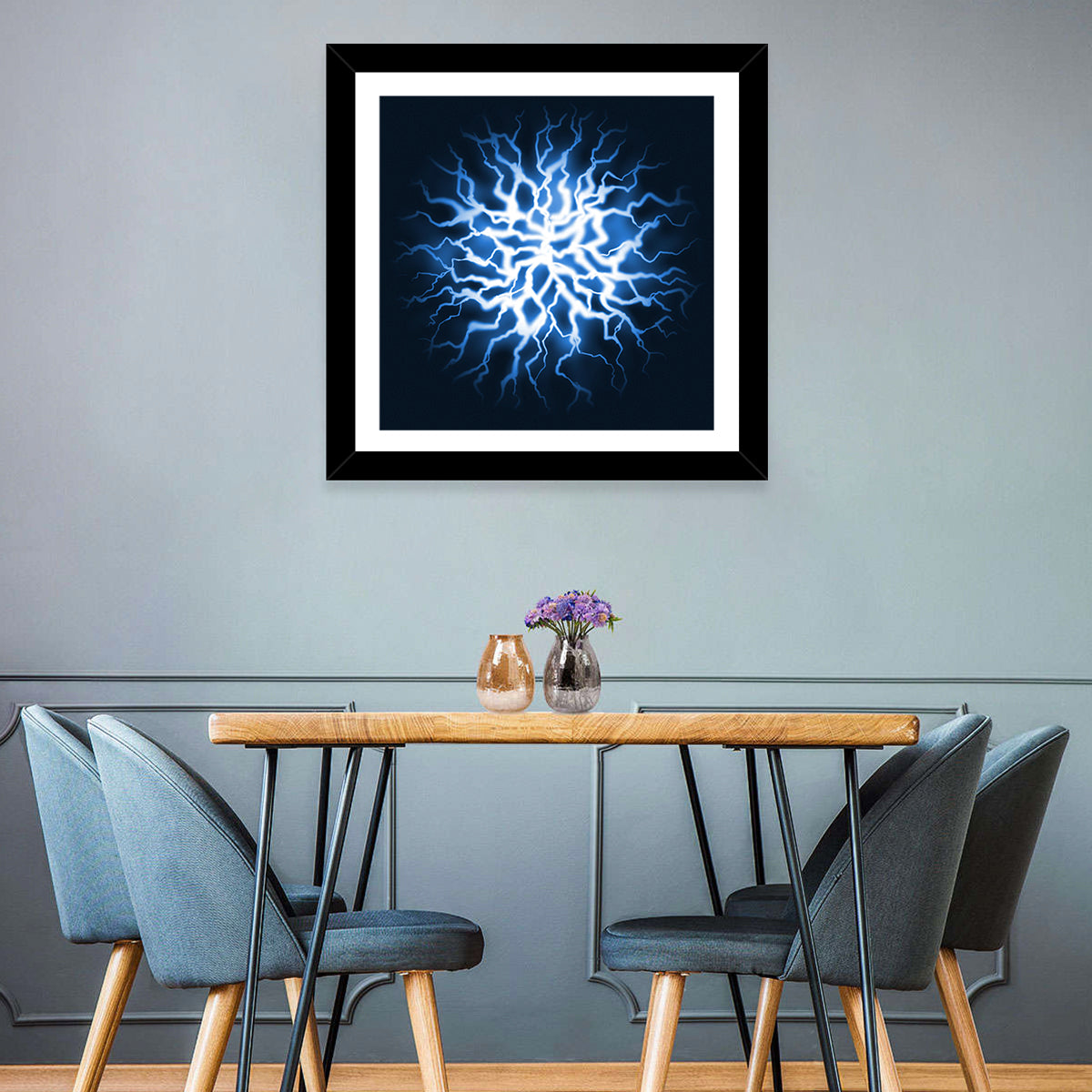 Thunder Burst Abstract Wall Art in a room, square