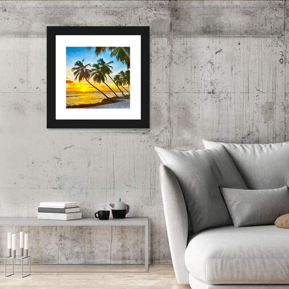 Palm Island Sunset Wall Art in a room, square