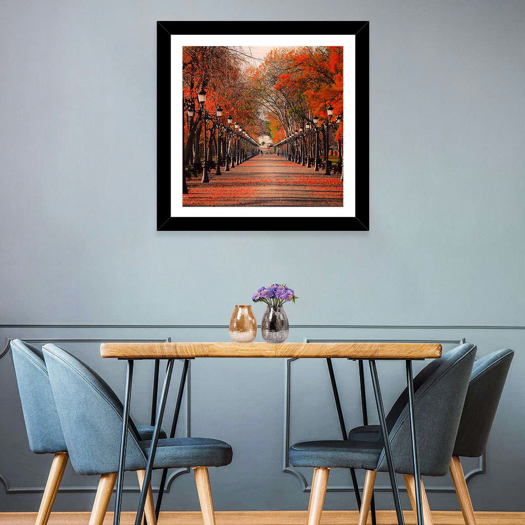 Autumn Park Path with Vintage Lampposts Wall Art