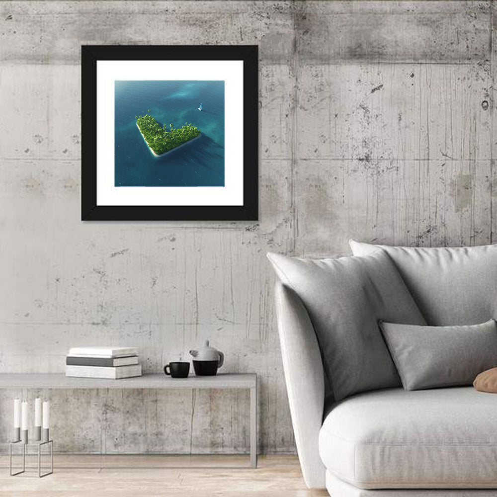 V-shaped Tropical Island with Distant Catamaran Wall Art in a room, square