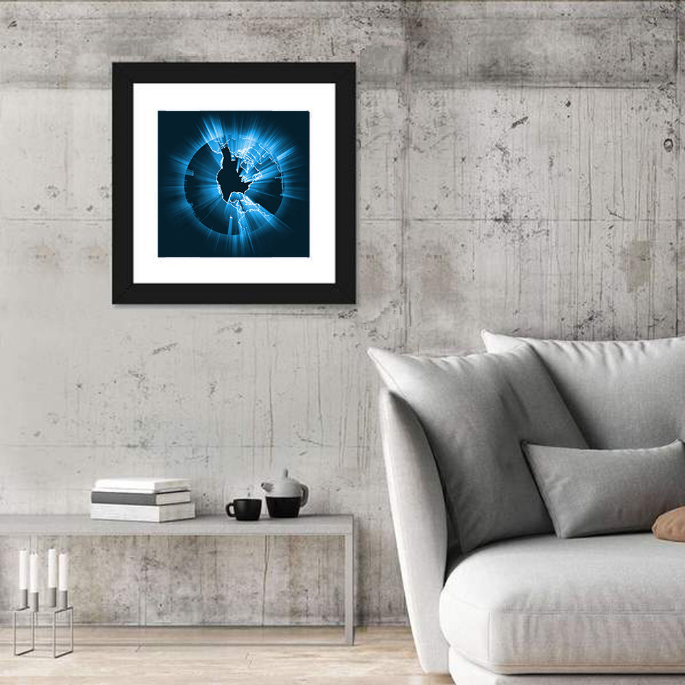 Glowing North America Globe Wall Art